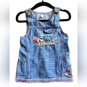 Peppermint Baby Girl Denim Pinafore Dress Birds Flowers 12–24M